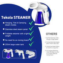 Load image into Gallery viewer, Steamer for Clothes, Tekola Travel Garment Steamer 1600 Watt with 3 Model Fabric Wrinkles Remover with 250ml Big Water Tank, Fast Heat-up Steam Iron for Clothes with 3 Brushes