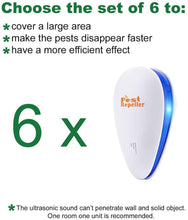 Load image into Gallery viewer, KINDALAND Ultrasonic Pest Repeller 6 Pack, Pest Repellent,Pest Control Set of Electronic Plug in Repellent Indoor for Flea, Mosquitoes, Mice, Spiders, Ants, Roaches, Non-Toxic, Humans &amp; Pets Safe