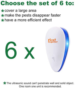 KINDALAND Ultrasonic Pest Repeller 6 Pack, Pest Repellent,Pest Control Set of Electronic Plug in Repellent Indoor for Flea, Mosquitoes, Mice, Spiders, Ants, Roaches, Non-Toxic, Humans & Pets Safe