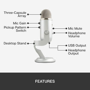 USB Mic for Recording & Streaming on PC and Mac, 3 Condenser Capsules, Headphone Output and Volume Control,4 Pickup Patterns, Mic Gain Control, Adjustable Stand, Plug & Play - Silver… (1)