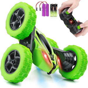 Remote Control Car, RC Cars Stunt Car Toy, 4WD 2.4Ghz Double Sided 360° Rotating RC Car with Headlights, Kids Xmas Toy Cars for Boys/Girls (Green)