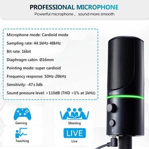 Computer Microphone with Noise Cancelling/Mute Button/Headphone Jack/LED Ring,Bietrun USB Condenser External Cardioid Mic for Desktop Computer/Laptop/PC/Zoom Meetings/Office/Plug&Play(for Mac Windows)