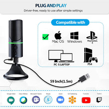 Load image into Gallery viewer, Computer Microphone with Noise Cancelling/Mute Button/Headphone Jack/LED Ring,Bietrun USB Condenser External Cardioid Mic for Desktop Computer/Laptop/PC/Zoom Meetings/Office/Plug&amp;Play(for Mac Windows)