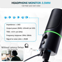 Load image into Gallery viewer, Computer Microphone with Noise Cancelling/Mute Button/Headphone Jack/LED Ring,Bietrun USB Condenser External Cardioid Mic for Desktop Computer/Laptop/PC/Zoom Meetings/Office/Plug&amp;Play(for Mac Windows)