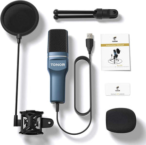 USB Microphone, Computer Cardioid Condenser PC Gaming Mic with Tripod Stand & Pop Filter for Streaming, Podcasting, Vocal Recording, Compatible with Laptop Desktop Windows Computer, TC-777