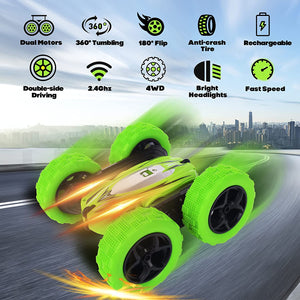 Remote Control Car, 4WD RC Cars with Double Sided 360 Degrees Tumbling and Rotating, 2.4GHZ RC Stunt Car with LED, RC Car Toys for 8 Year Old Boys Girls
