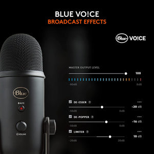 USB Mic for Recording and Streaming on PC and Mac, Blue VO!CE effects, 4 Pickup Patterns, Headphone Output and Volume Control, Mic Gain Control, Adjustable Stand, Plug and Play – Blackout