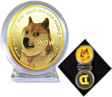 Load image into Gallery viewer, Dogecoin Coin,2PCS Gold Doge Coin Token with Display Stand,Virtual Currency Commemorative Golden Test Doge Cryptocurrency Coin Gift