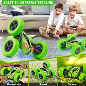 Remote Control Car, RC Cars Stunt Car Toy, 4WD 2.4Ghz Double Sided 360° Rotating RC Car with Headlights, Kids Xmas Toy Cars for Boys/Girls (Green)