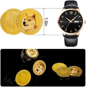 6Pcs Dogecoin Coins, Gold Dogecoin Coins, Gold Plated Doge Coins, Commemorative Gold Plated Doge with Protective Case