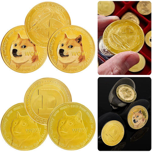 6Pcs Dogecoin Coins, Gold Dogecoin Coins, Gold Plated Doge Coins, Commemorative Gold Plated Doge with Protective Case