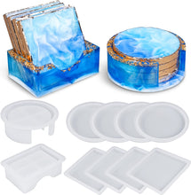 Load image into Gallery viewer, Silicone Coaster Molds, Resin Coaster Molds Kit with 10pcs Square and Round Coaster Molds Set, Upgrade Coaster Holder Epoxy Resin Molds for Resin Casting, Cups Mats, Home Decoration