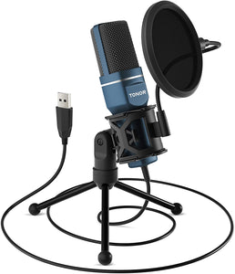 USB Microphone, Computer Cardioid Condenser PC Gaming Mic with Tripod Stand & Pop Filter for Streaming, Podcasting, Vocal Recording, Compatible with Laptop Desktop Windows Computer, TC-777